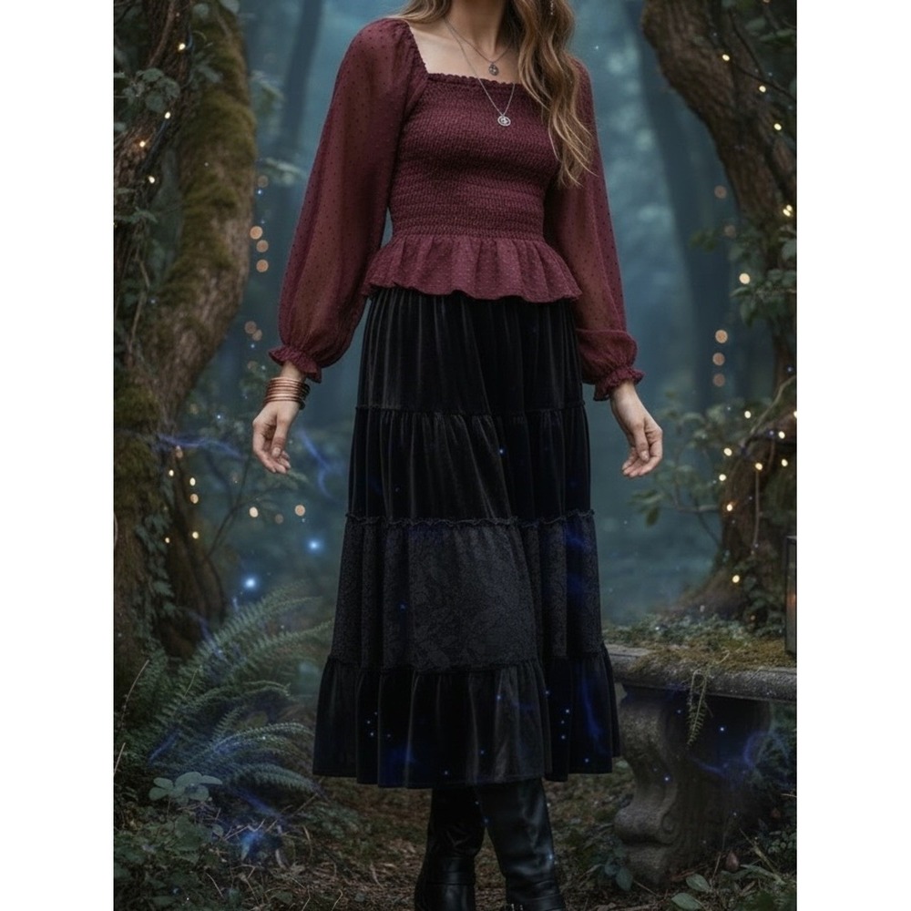 Very J Womens Fairy Grunge Milkmaid Top Sz S Sheer Bishop Sleeve Witchy Renfaire